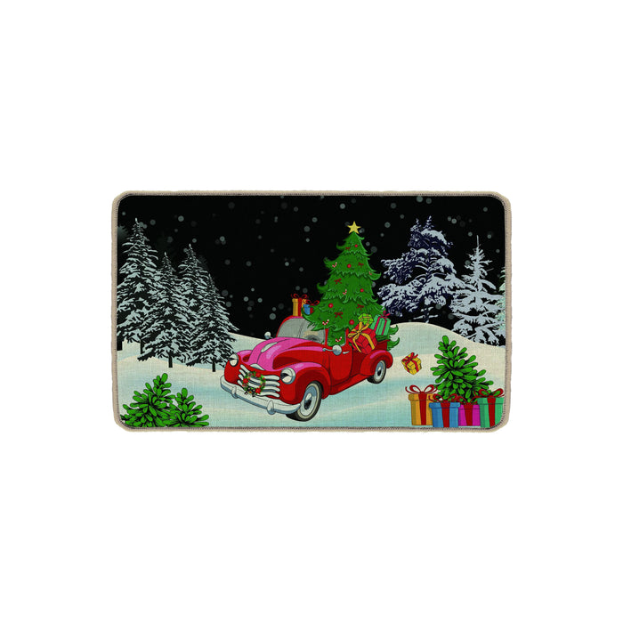Car with Christmas Tree Doormat