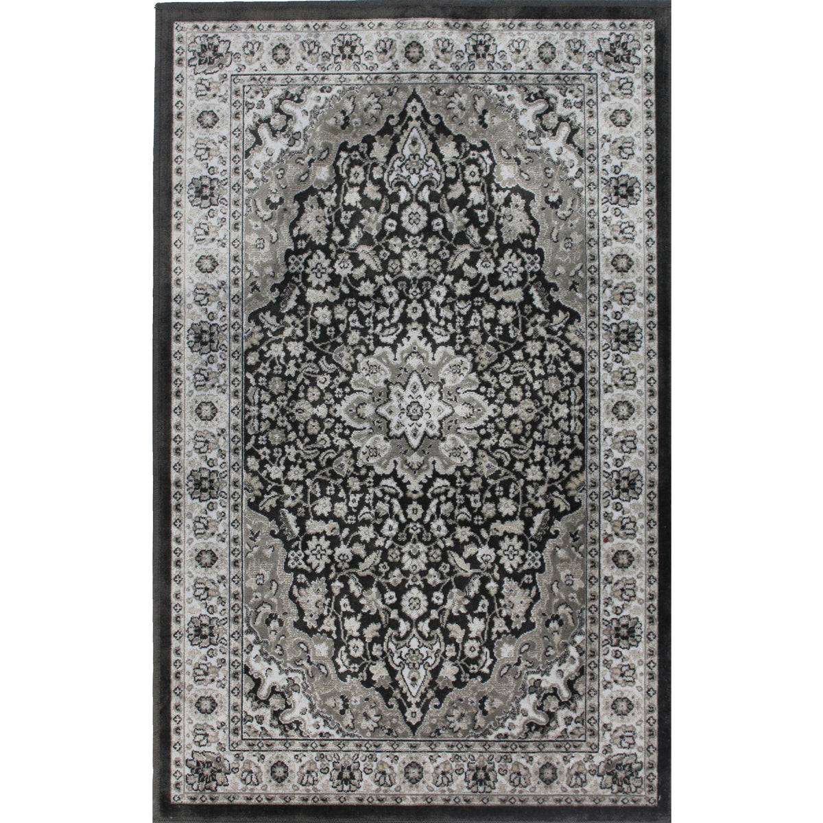 Artificial Silk Kashan Anthracite Indoor Area Rug | Avocado Decor